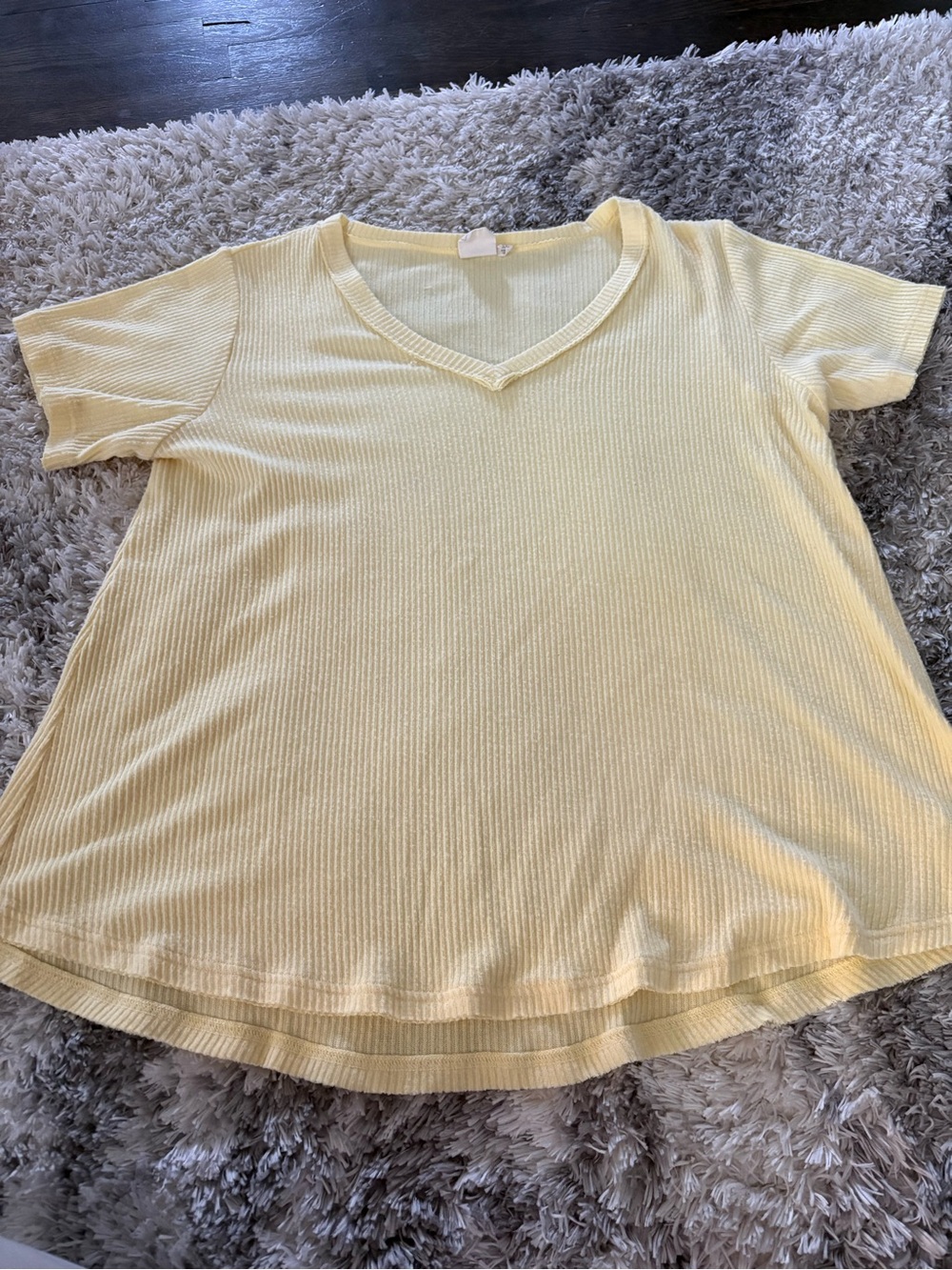 White Crow Lightweight Ribbed V-Neck Tee in Pale Yellow